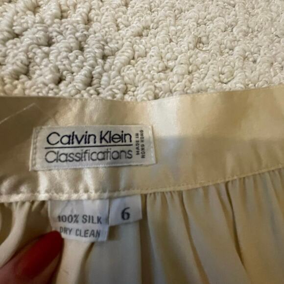 Vintage 80s Calvin Klein Classifications 100% Silk Off-White Ivory Cream Skirt S - Picture 5 of 8